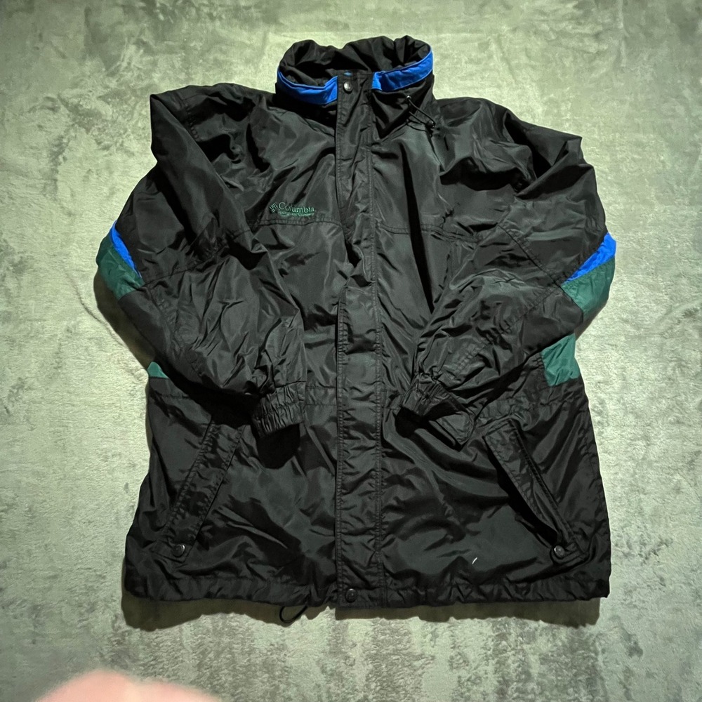 Columbia Windbreaker Jacket Mens XL Black Blue Green 90s Colorblock Full Zip
